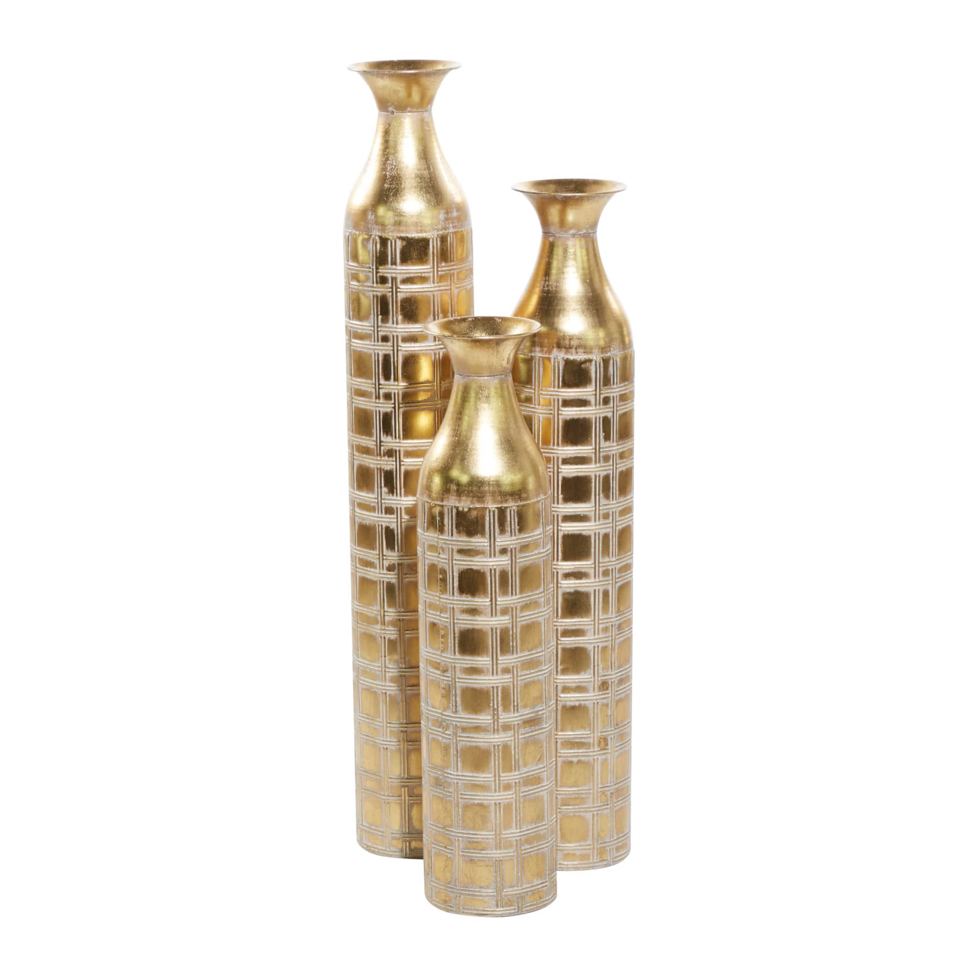 Set of 3 Gold Metal Glam Vase 35", 30", 25"